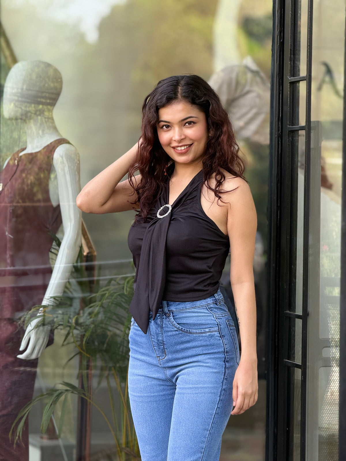 Halter Neck Ring Detail Top