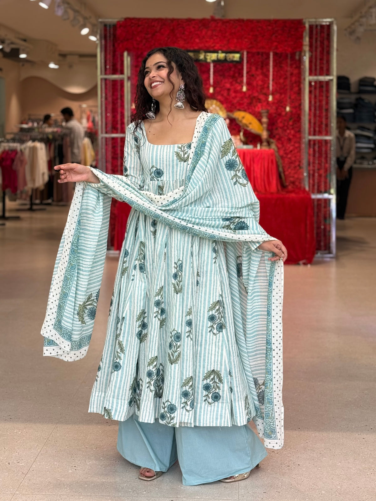 Elegant Cotton Anarkali 3-Piece Set | Kurta, Bottom & Dupatta