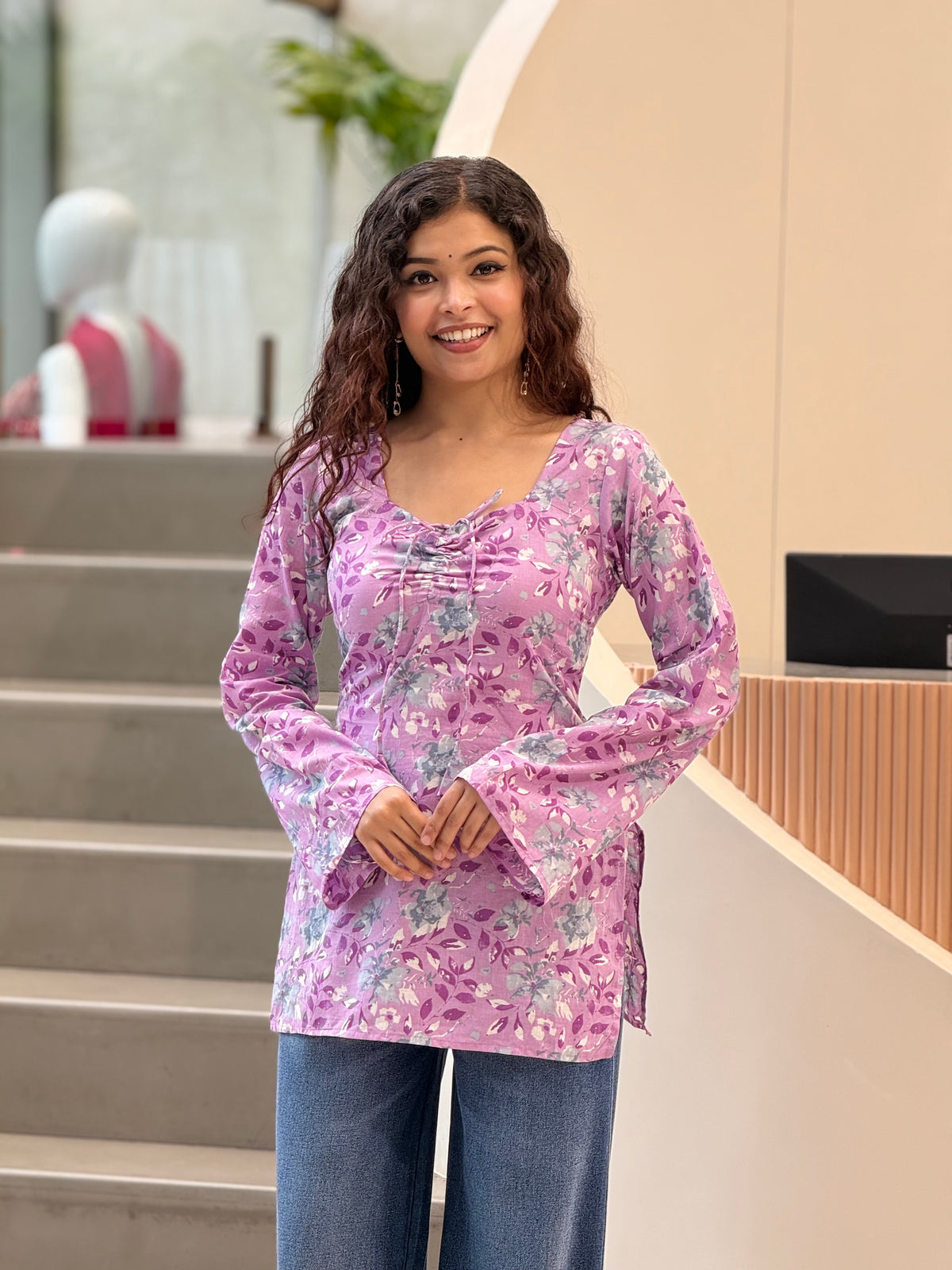 full sleeves short kurti with back dori