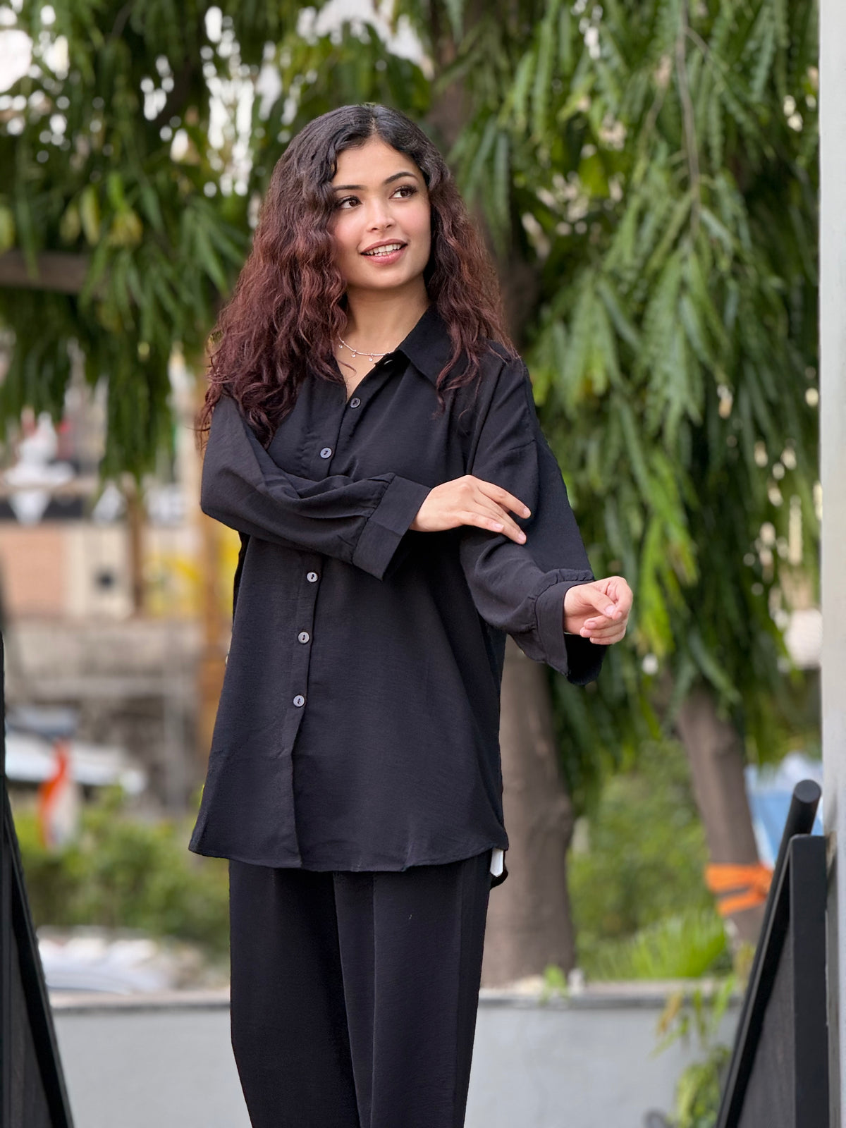 Women’s Elegant Cord  Set – Button-Down Shirt & Relaxed Fit Pants
