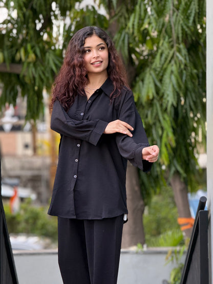 Women’s Elegant Cord  Set – Button-Down Shirt & Relaxed Fit Pants