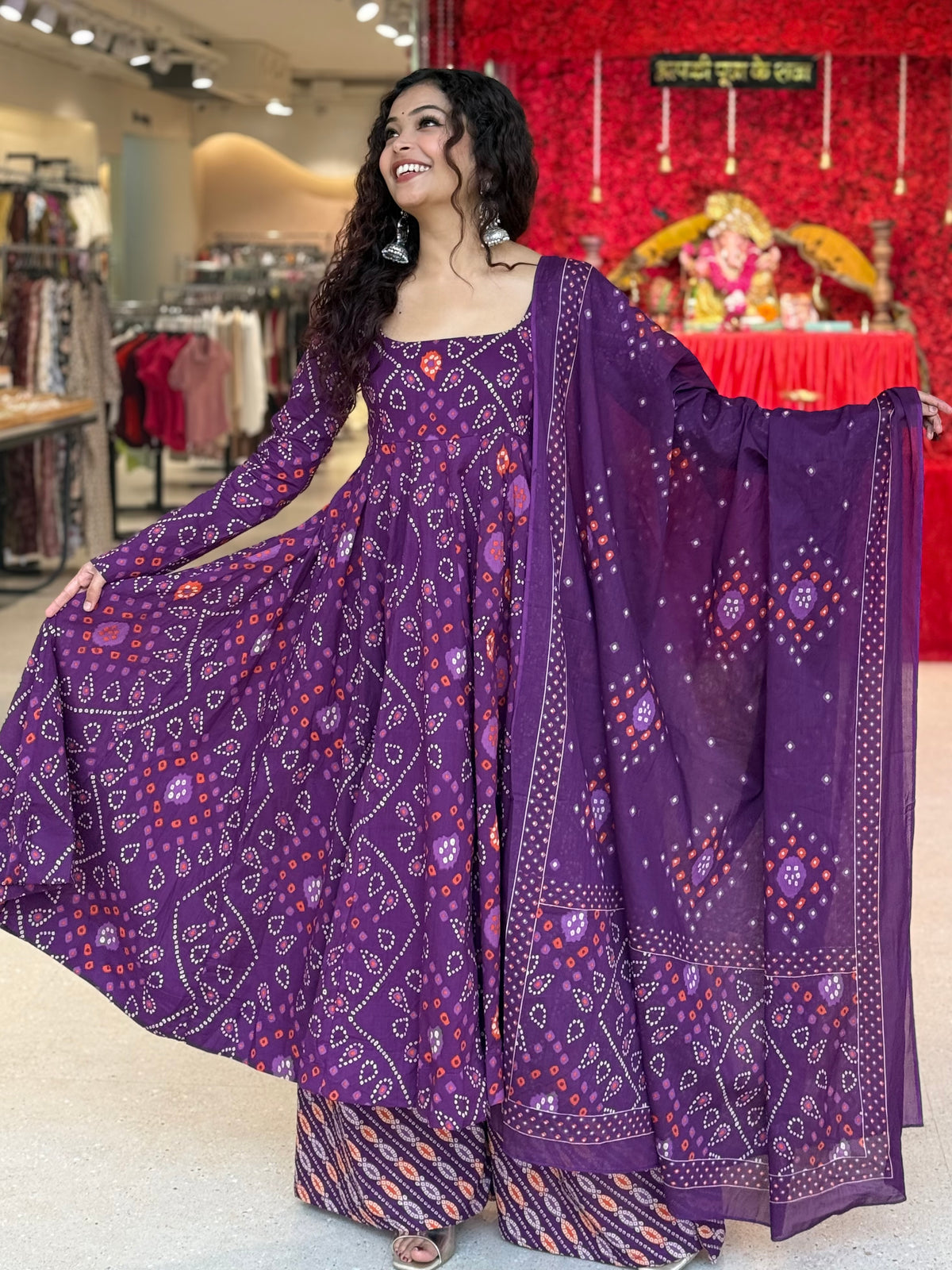 Elegant Cotton Anarkali 3-Piece Set | Kurta, Bottom & Dupatta