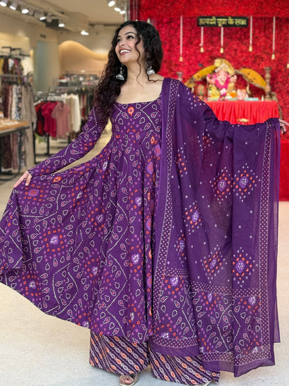 Elegant Cotton Anarkali 3-Piece Set | Kurta, Bottom & Dupatta