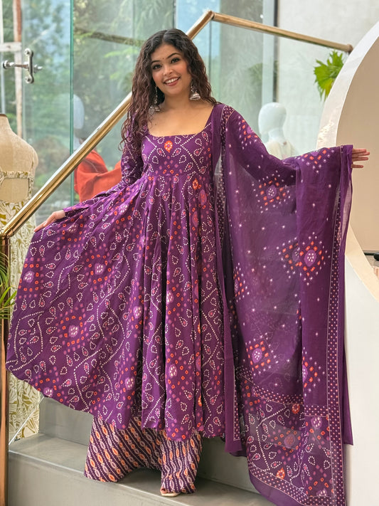 Elegant Cotton Anarkali 3-Piece Set | Kurta, Bottom & Dupatta