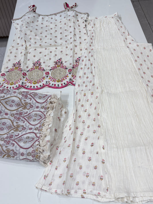 Embroidered Mirror Work Sharara Set with Dupatta