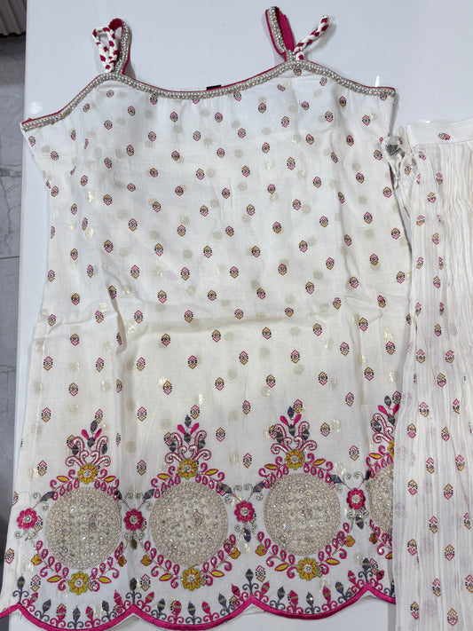 Embroidered Mirror Work Sharara Set with Dupatta