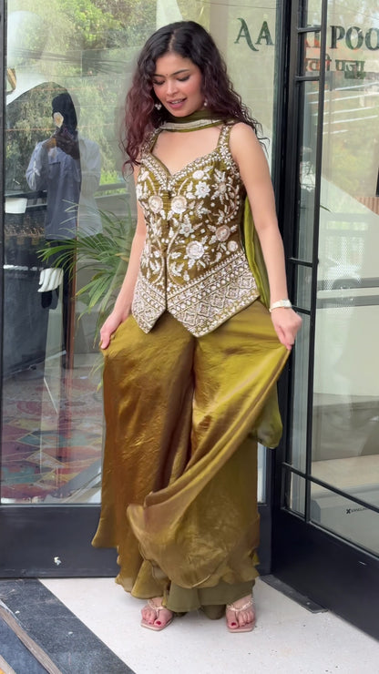 Festive Palazzo Set with velvet crop top